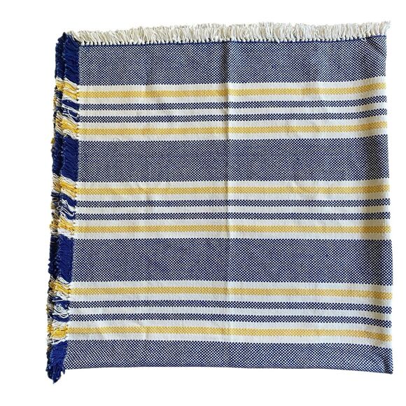 Pottery Barn Handwoven Throw Blanket 66x66”Navy Striped Modern Farmhouse Coastal - Picture 8 of 8